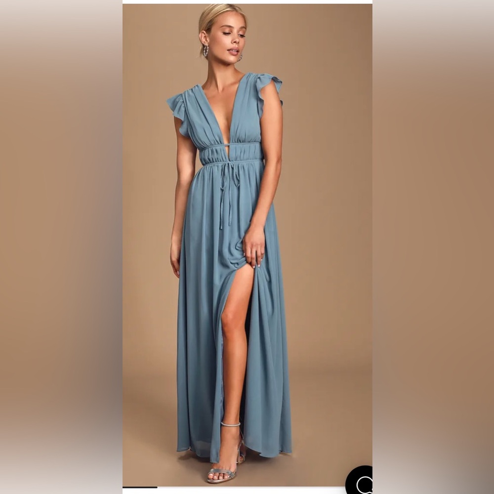 I'm All Yours Slate Blue Ruffled Maxi Dress